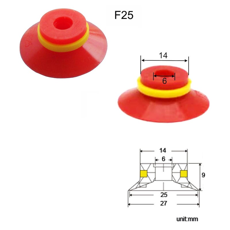 SICODA Industrial Flat Vacuum Suction Cup F Series Single-Layer Silicone Robotic Arm Accessory with Ribs,Pack of 5 pcs (F25) - Image 3